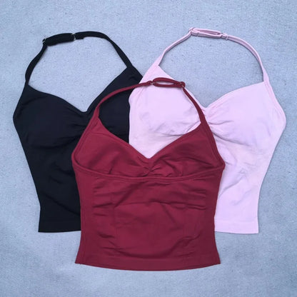 Adjustable Strappy Gym Top Backless Gym Clothes Women Scrunch Bra Removable Cups Yoga Tank Workout Outfits Tops Sports Vest 2025