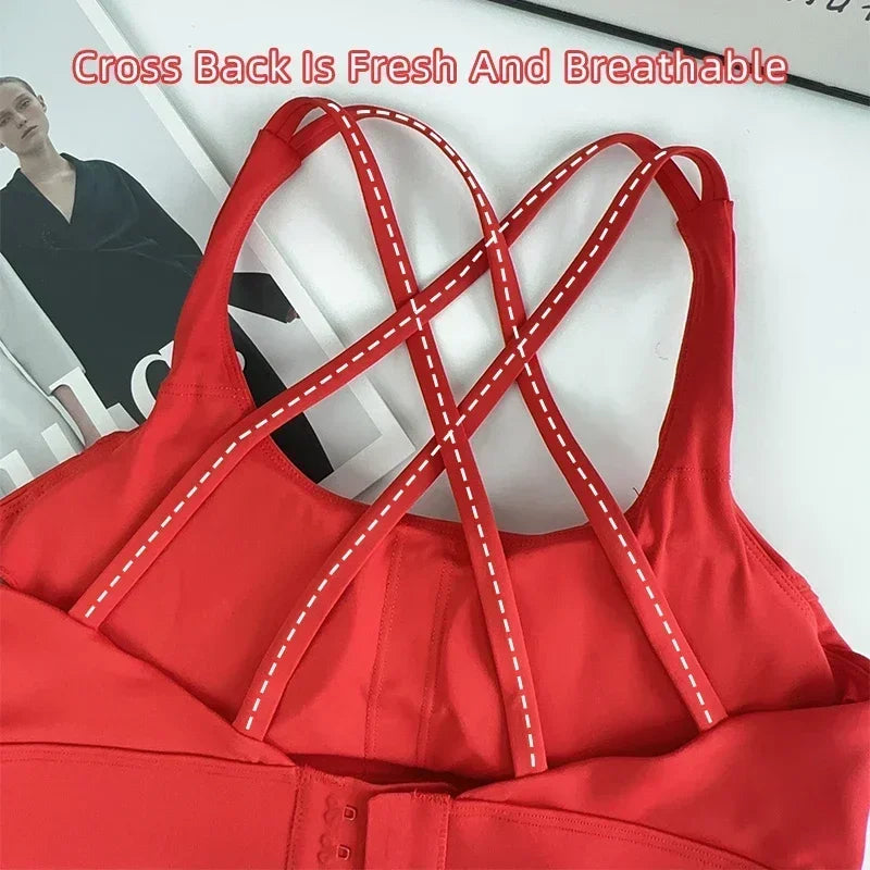 Fitness Tops Fashion Cross Back Women Sport Bra Shockproof Adjustable Buckle Sports Bra Gym Pilates Running Athletic Vest👍️