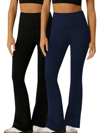 2 Pack Women's Super Soft Flare Pants High Waisted Tummy Control Workout Yoga Push Up Gym Fitness Long Leggings Bell Bottoms