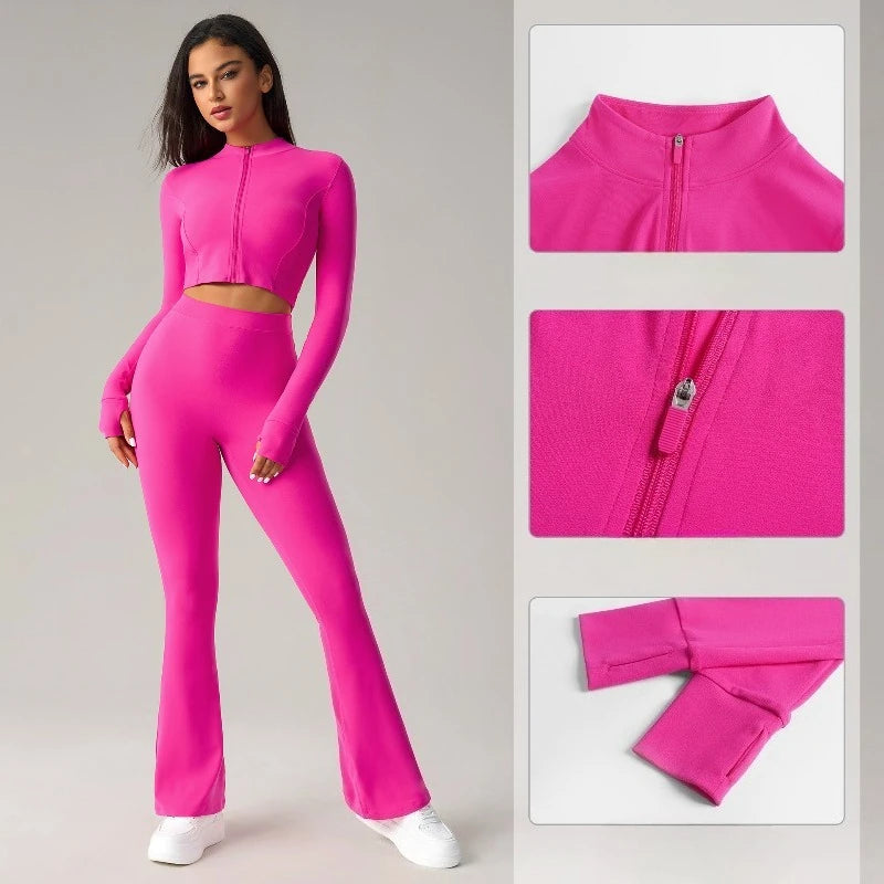 Sean Tsing Women's Cropped Sports Jacket Zipper Long Sleeve Workout Top Tracking Running Yoga Fitness Outwear Outdoor Gym‌ Coats