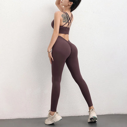 TRY TO BN Yoga Set V Back Leggings Sports Bra Fitness Women's Tracksuit High Waist Sportswear Workout Cycling Gym Outfit Clothes