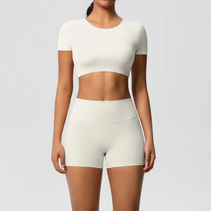 Yoga Suit Women Leggings with Pocketed Quick-Drying Gym Set Women Tracksuit Running Workout Short Sleeves Sports Yoga Clothing