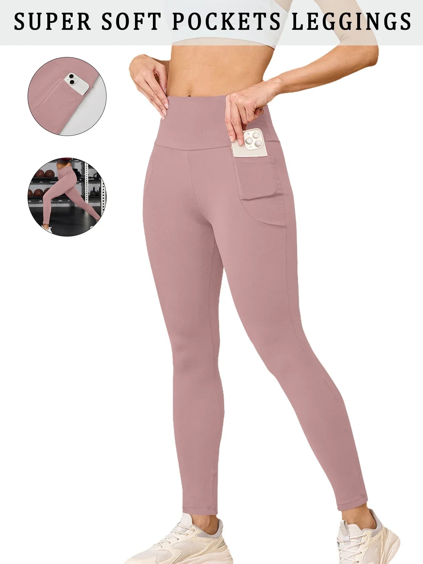 Super Soft Sports Leggings With Pockets For Women High Waisted Workout Yoga Running Push Up Gym Fitness Tight Pants Women's