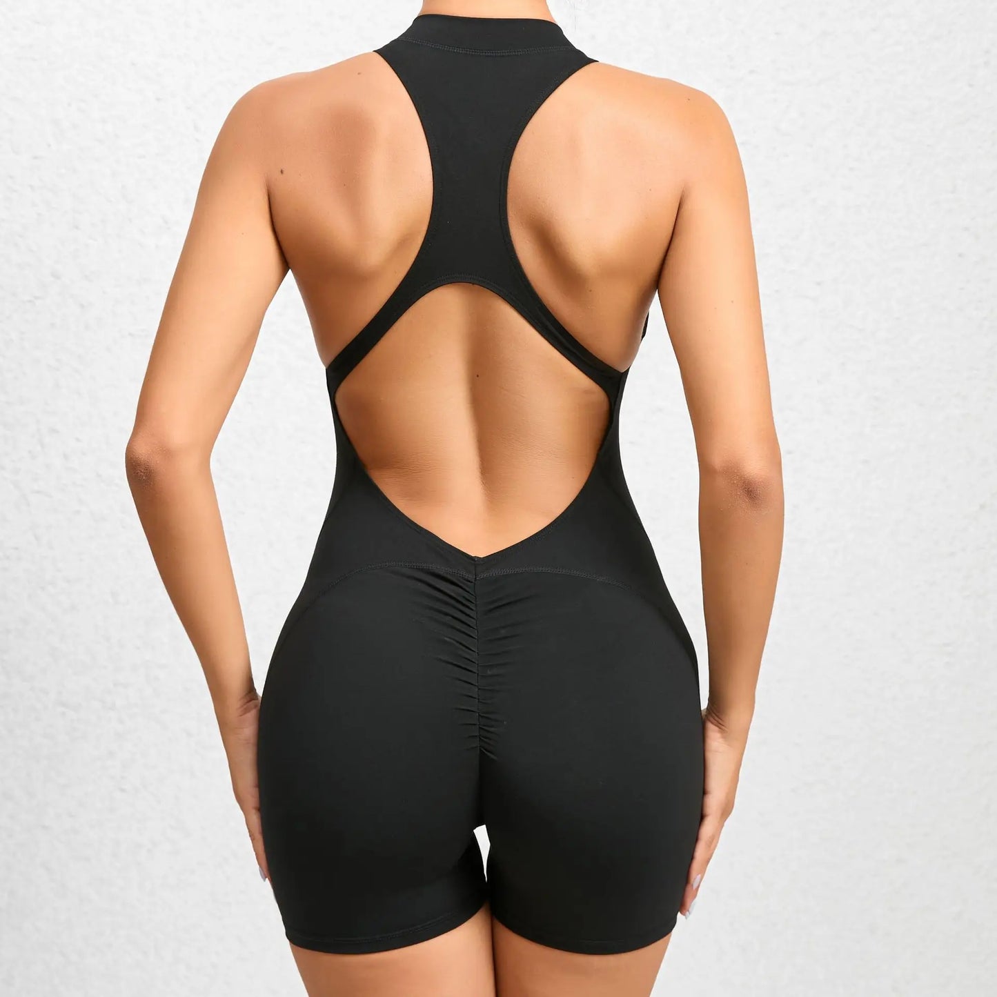 V Back Scrunch One-Piece Suit Push Up Sports Jumpsuit Woman Fitness Zipper Overalls Workout Rompers Women Gym Bodysuits Female
