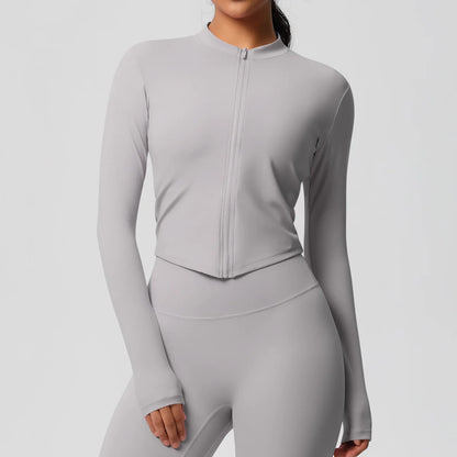 Zipper Women Outdoor Running Fitness Wear T-shirt Long Sleeved Top Yoga Jacket Long sleeved Shirt Gym Push Up Workout Coat XP260