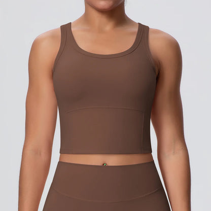 1 Piece Woman's Gather Naked Feel Workout Top Yoga Vest for Summer Gym Fitness Running Shockproof Yoga Underwear with Chest Pad