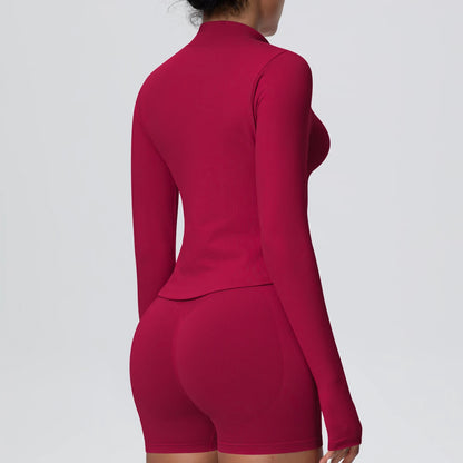 1PC Solid Color Slim Casual Zipper Long Sleeves Yoga Coat for Woman's Quick Drying Gym Sports Running Workout Top Yoga Jacket