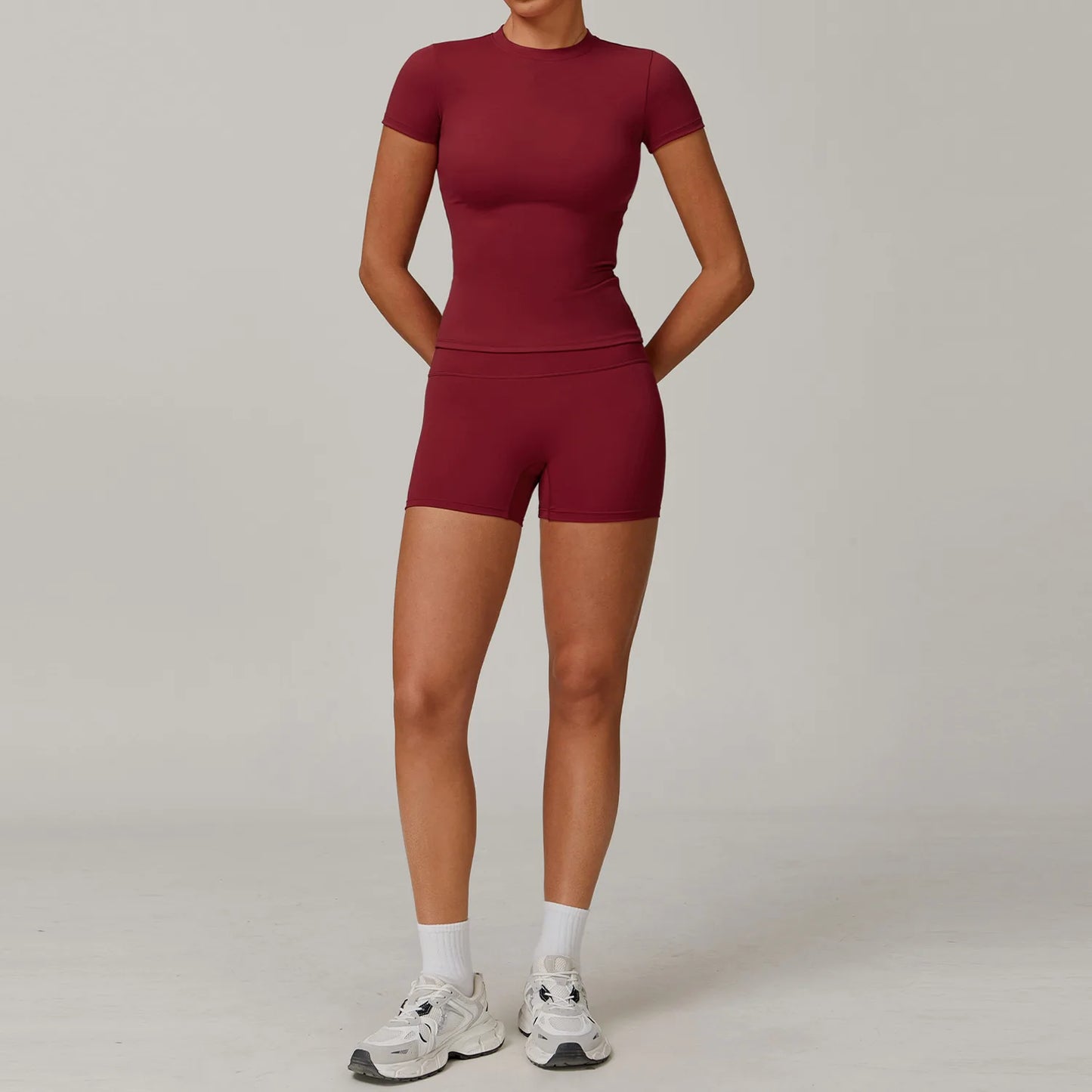 2PCS Yoga Set Women Tracksuits Seamless Workout Set Sportswear Gym Clothing Fitness Sshort Sleeve Crop Top High Waist Leggings