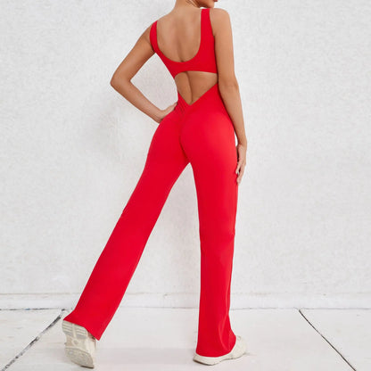 XS-XL New Pad Women Gym Yoga Set Sports Rompers Sexy Back Fitness Workout Pant Flare Leggings One Piece Jumpsuit Active Wear