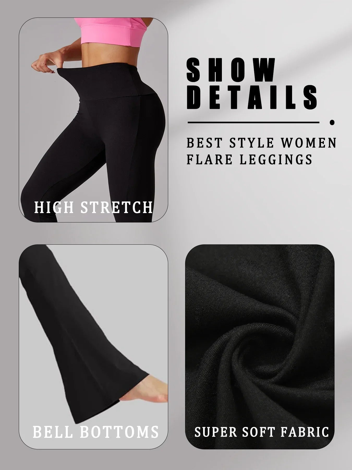 5 Pack Plus Size Women's Super Soft High Waisted Flare Pants, Leggings Tummy Control Soft Bootleg Bell Bottoms Running