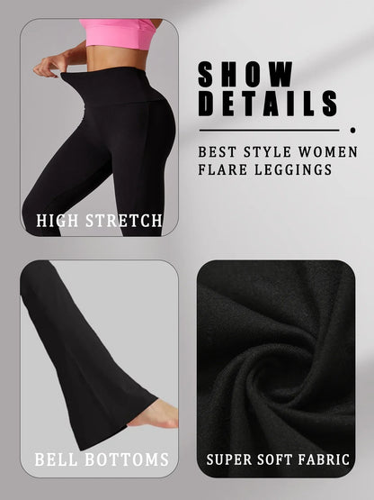 5 Pack Plus Size Women's Super Soft High Waisted Flare Pants, Leggings Tummy Control Soft Bootleg Bell Bottoms Running