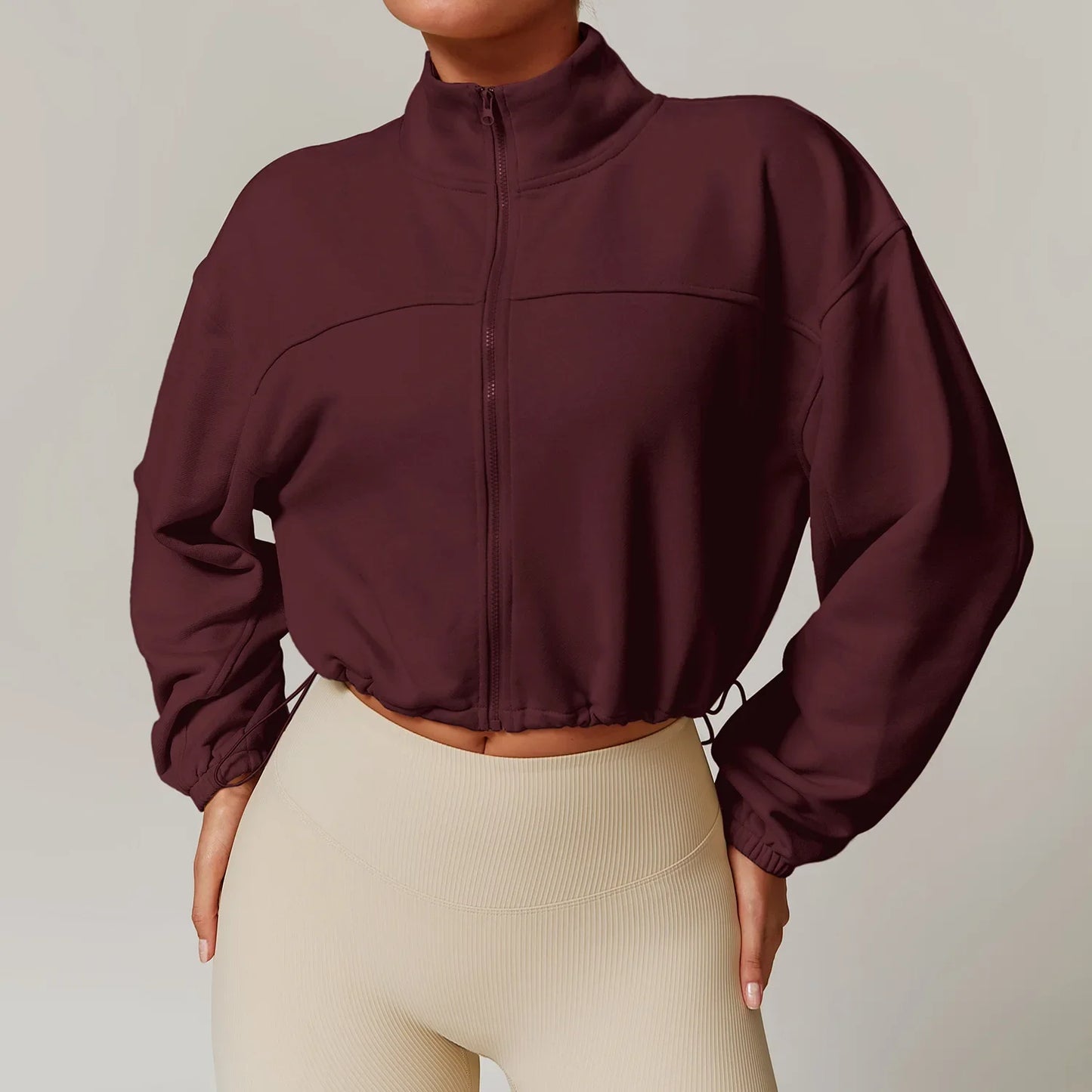 Women Sports Short Coat Long Sleeve Zipper Up Drawstring Jacket Running Outdoor Sweatshirts Girls Gym Fitness Tops Coat Jacqueta