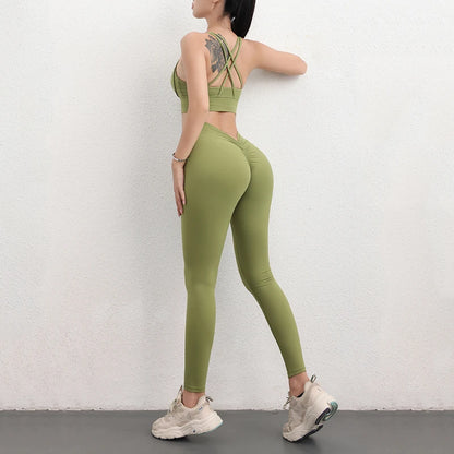 TRY TO BN Yoga Set V Back Leggings Sports Bra Fitness Women's Tracksuit High Waist Sportswear Workout Cycling Gym Outfit Clothes