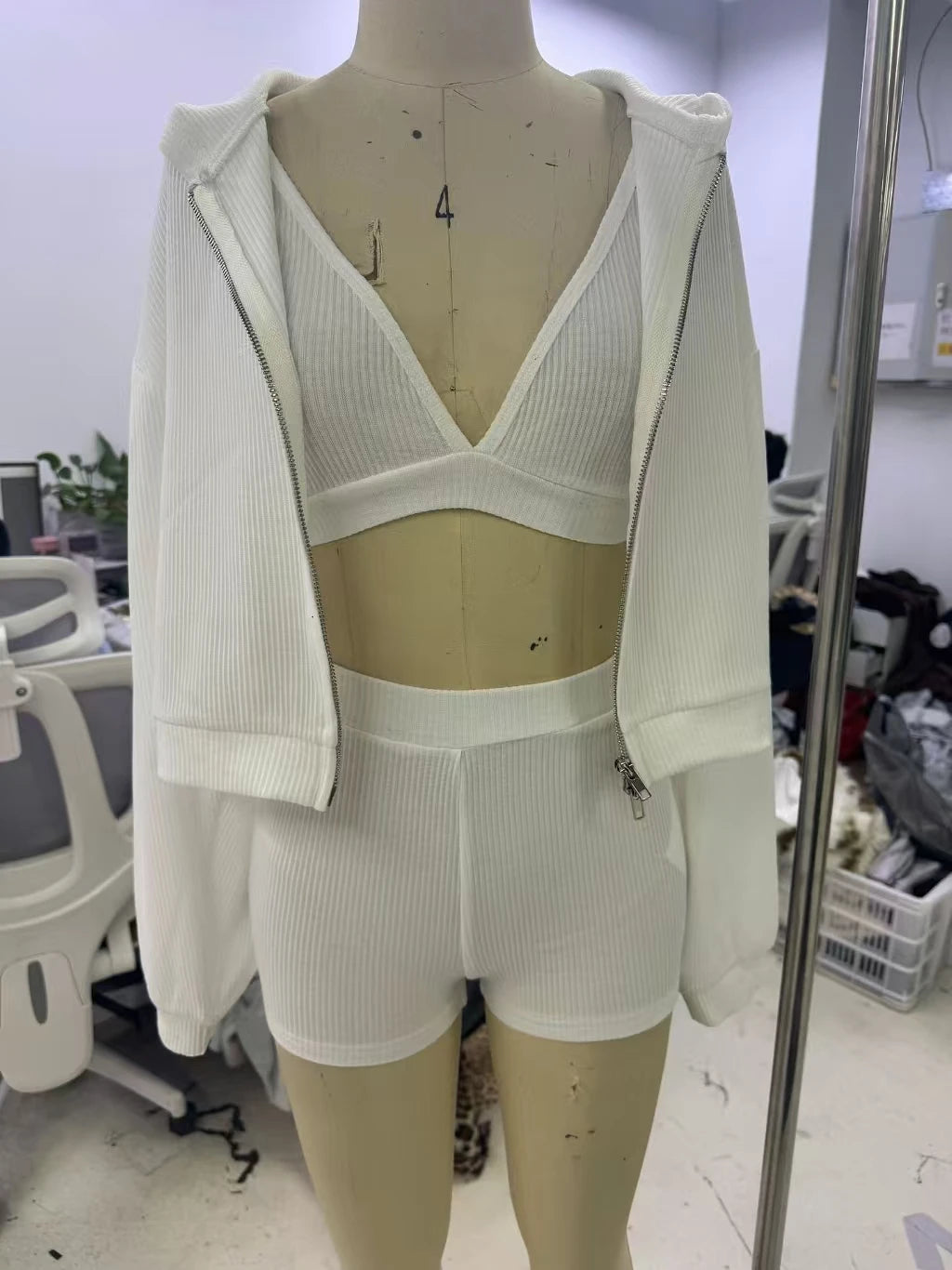 Women's 3 Piece Sport Set Hooded Zipper Jacket+Tank Top+Shorts Euro-American Style Solid Color Loose Fit Gym Yoga Running Outfit