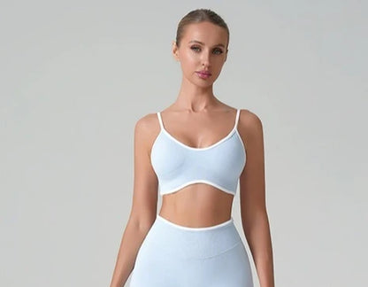 Summer Yoga Fitness Top Women Solid Color Gym Sports Bra Sexy Backless Knit Bra with Chest Cushion Suspender Breathable Bra