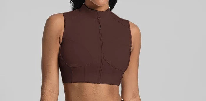 Zipper Sports Underwear Removable Chest Pad Gathering Breathable I-shaped Vest Fitness Running Outside Yoga Bra Gym Leggings