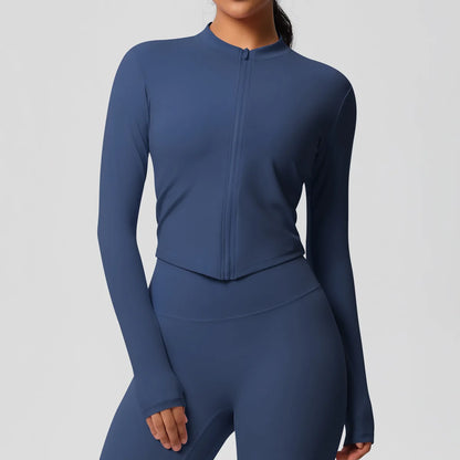 Zipper Women Outdoor Running Fitness Wear T-shirt Long Sleeved Top Yoga Jacket Long sleeved Shirt Gym Push Up Workout Coat XP260