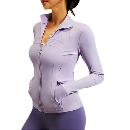 PofyBofy Running Jackets Women Full Zip Up Winter Fall Sports Jackets Workout Yoga Long Sleeve Gym Shirts with Pockets Slim Fit