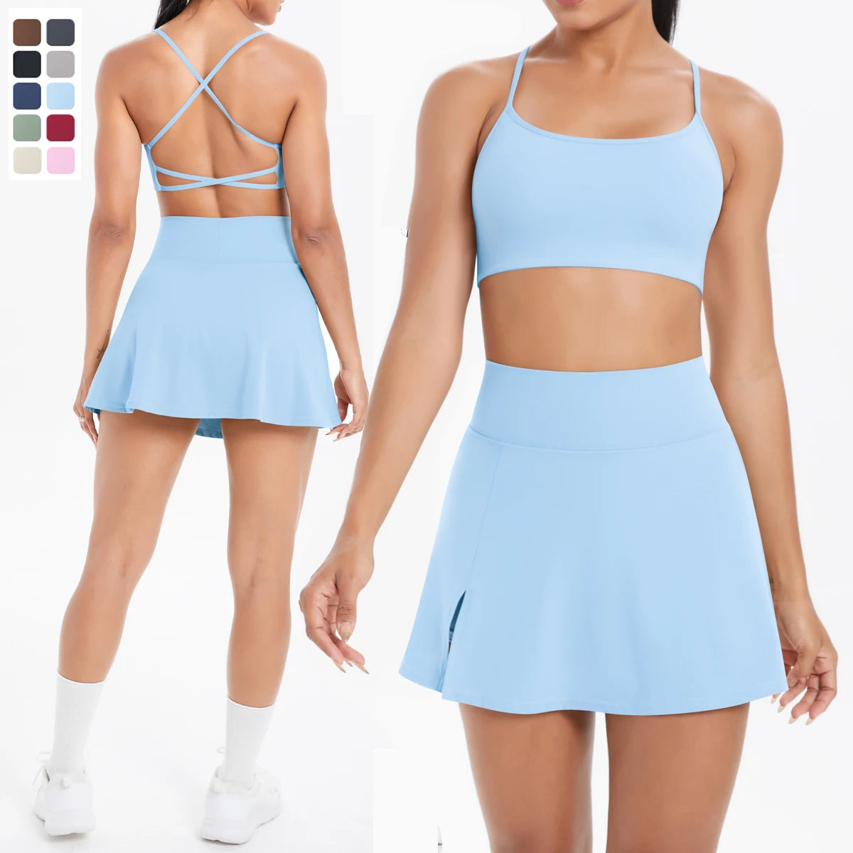 2PCS Sportswear Yoga Set Gym Clothes For Women Tracksuits Sports skirt Crossover Bra Gym Yoga Suits