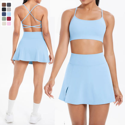 2PCS Sportswear Yoga Set Gym Clothes For Women Tracksuits Sports skirt Crossover Bra Gym Yoga Suits