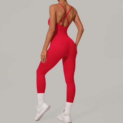 Solid Yoga Jumpsuit One Piece Outfit Fitness Bodysuit Workout Clothes for Women Sportwear Women Buttock lifting Set Activewear