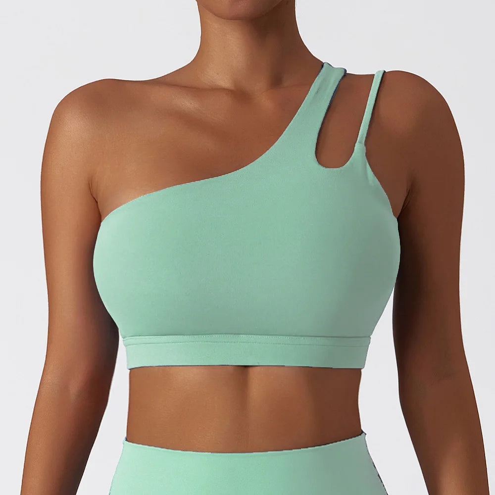 Cloud Hide Sexy One Shoulder Sports Bra for Women Fitness Yoga Crop Top Ladies Running Underwear Workout Gym Shirt Sportswear