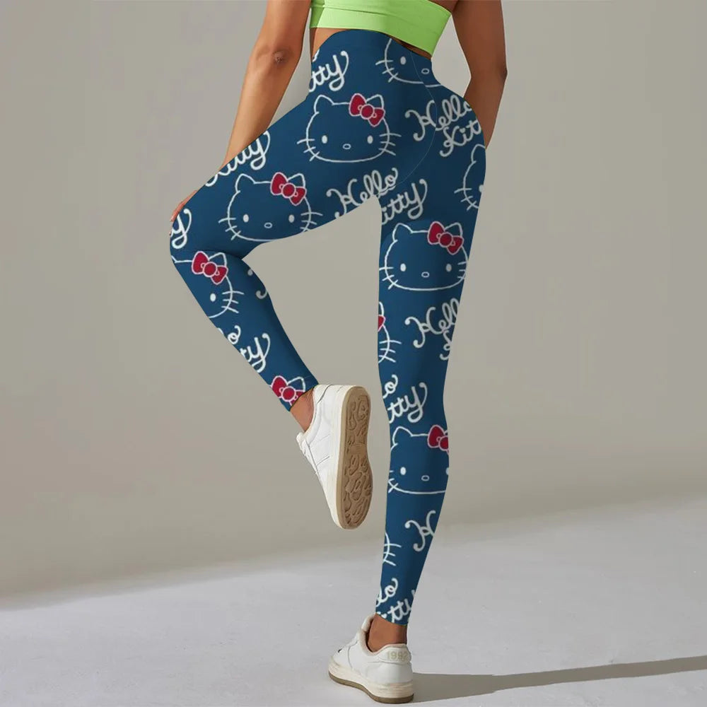 Hello Kitty print Sport Legging Women Stretch Gym Pants Women Running Workout Leggings Female Soft Tights Push Up Yoga Pants