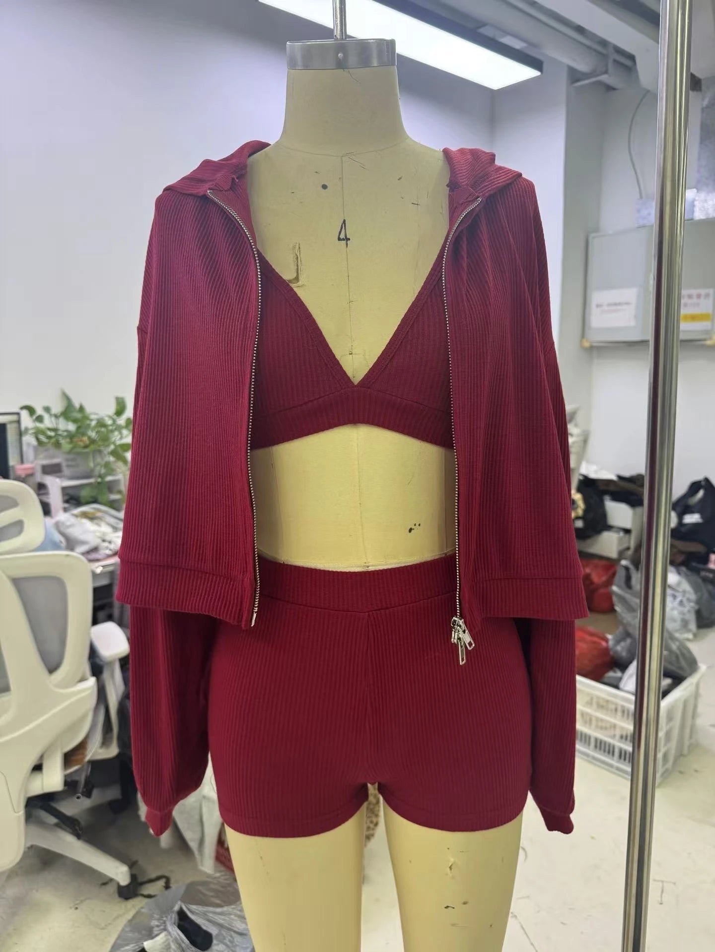 Women's 3 Piece Sport Set Hooded Zipper Jacket+Tank Top+Shorts Euro-American Style Solid Color Loose Fit Gym Yoga Running Outfit