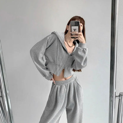 Sport Cropped Baggy Hoodies Sweatshirt for Women Harajuku Fashion Aesthetic Outerwears Korean Streetwear Y2k Woman Hooded Tops