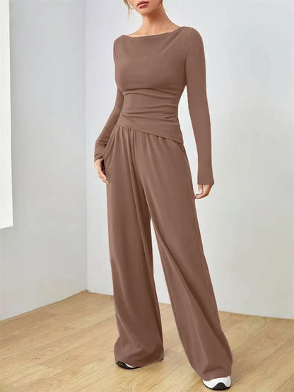 Women's Clothes Sales Yoga Sport Set Women's Two-Piece Wide-Leg Pants Set Soft And Tracksuit Suit Fashionable Irregularitie Suit