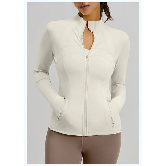 PofyBofy Running Jackets Women Full Zip Up Winter Fall Sports Jackets Workout Yoga Long Sleeve Gym Shirts with Pockets Slim Fit