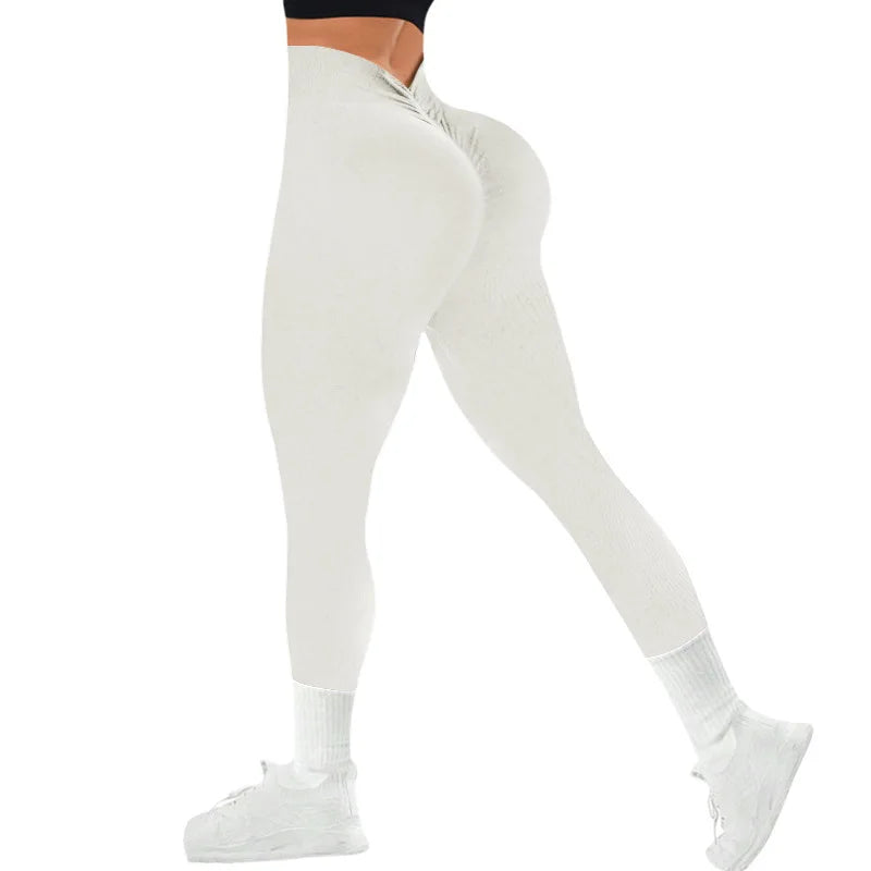 Back V-waist Yoga Leggings Women Seamless Slim Pants Gym Workout Running Sexy Butt Lift Sports Leggings Stretchy Ribbed Pants