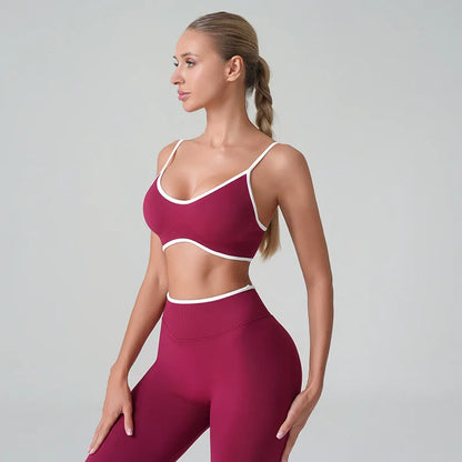 Summer Yoga Fitness Top Women Solid Color Gym Sports Bra Sexy Backless Knit Bra with Chest Cushion Suspender Breathable Bra
