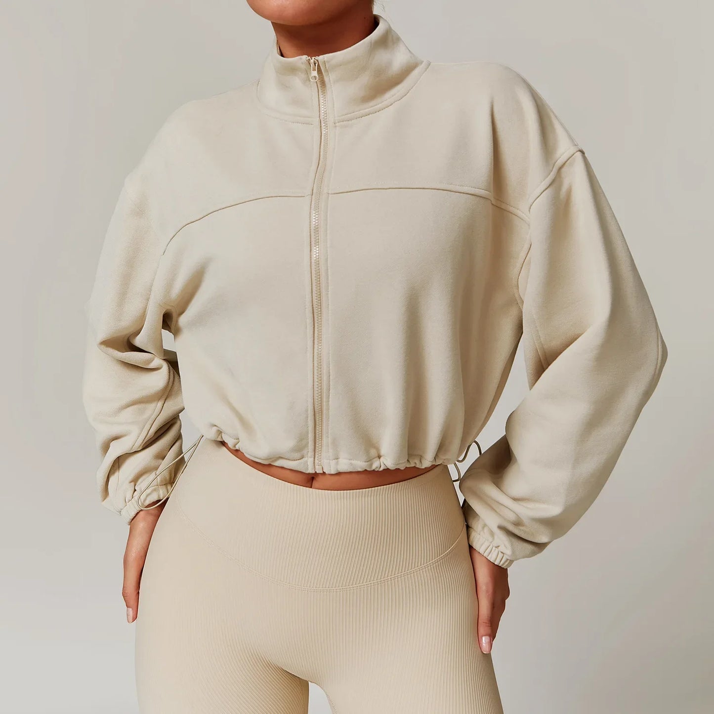 Women Sports Short Coat Long Sleeve Zipper Up Drawstring Jacket Running Outdoor Sweatshirts Girls Gym Fitness Tops Coat Jacqueta