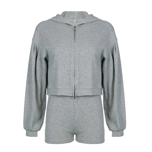 Solid Sport 3 Piece Set Crop Vest Hoodie Tracksuit Women Casual Sweatshirt Coat Mini Short Matching Set Sportswear 3 PCS Outfit
