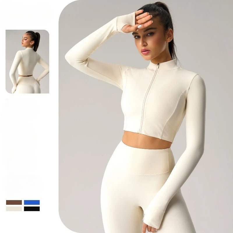 Sean Tsing Women's Cropped Sports Jacket Zipper Long Sleeve Workout Top Tracking Running Yoga Fitness Outwear Outdoor Gym‌ Coats