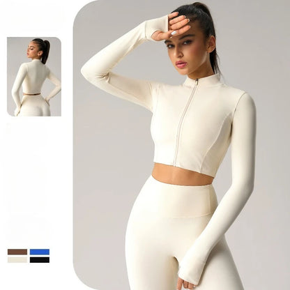 Sean Tsing Women's Cropped Sports Jacket Zipper Long Sleeve Workout Top Tracking Running Yoga Fitness Outwear Outdoor Gym‌ Coats