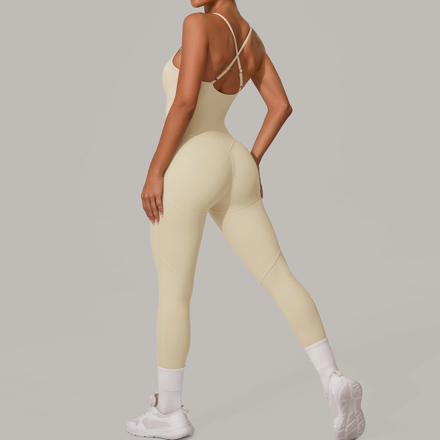 Solid Yoga Jumpsuit One Piece Outfit Fitness Bodysuit Workout Clothes for Women Sportwear Women Buttock lifting Set Activewear