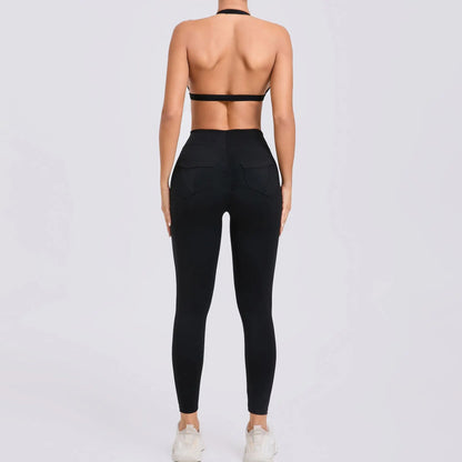 Workout Set for Women Quick Dry Yoga Outfit Seamless Sports Bra High Waist Gym Leggings with Pockets Running Fitness