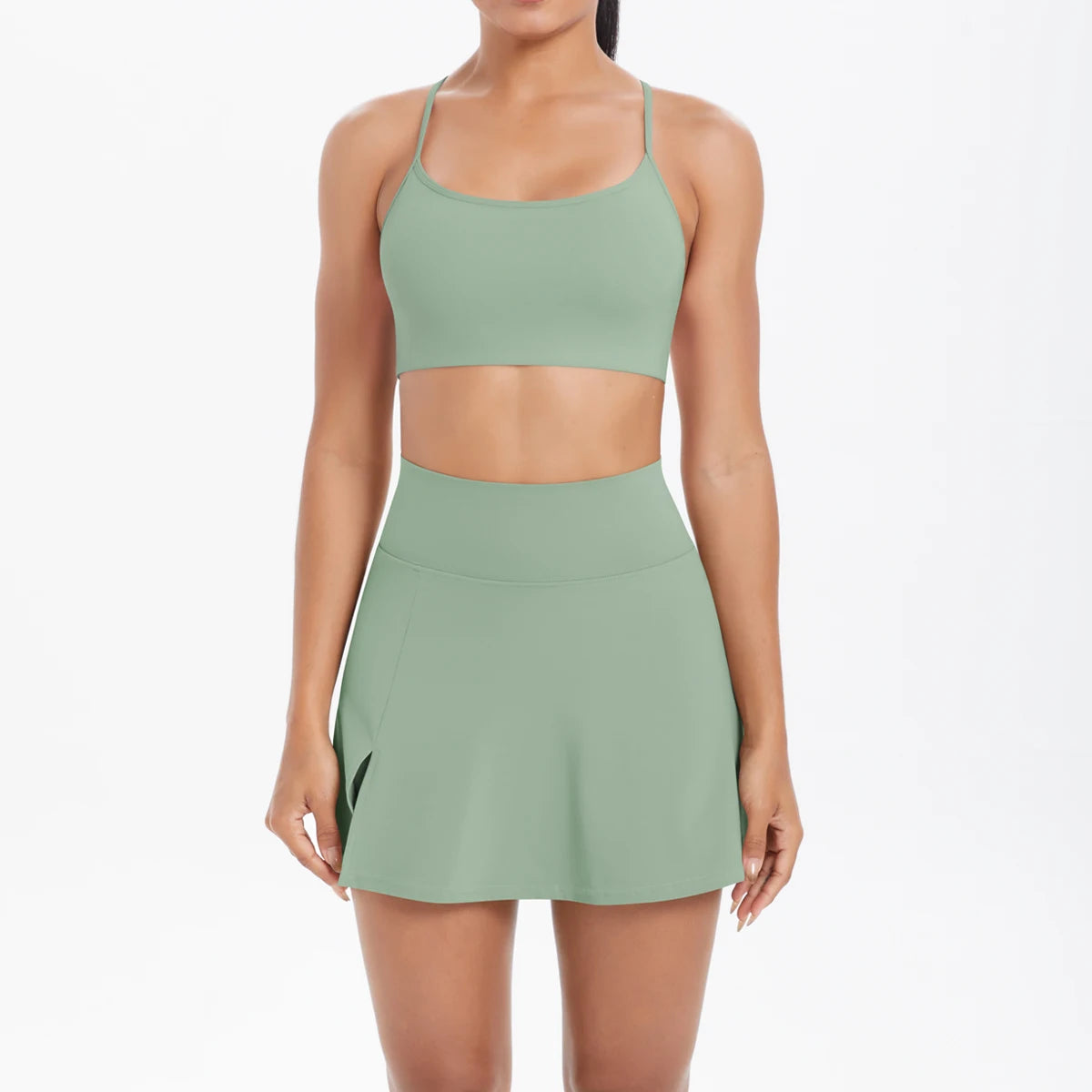 2PCS Sportswear Yoga Set Gym Clothes For Women Tracksuits Sports skirt Crossover Bra Gym Yoga Suits