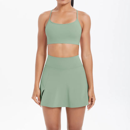 2PCS Sportswear Yoga Set Gym Clothes For Women Tracksuits Sports skirt Crossover Bra Gym Yoga Suits