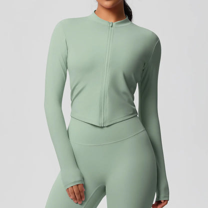 Zipper Women Outdoor Running Fitness Wear T-shirt Long Sleeved Top Yoga Jacket Long sleeved Shirt Gym Push Up Workout Coat XP260