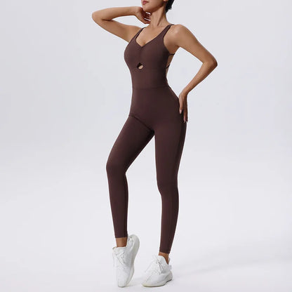 TRY TO BN Sports Jumpsuit Gym Women Back Cross Breathable High Strength Fitness Workout One Piece Bodysuit Tight Yoga Clothing