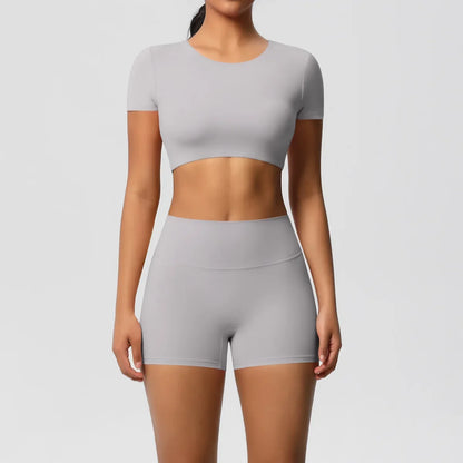 Yoga Suit Women Leggings with Pocketed Quick-Drying Gym Set Women Tracksuit Running Workout Short Sleeves Sports Yoga Clothing