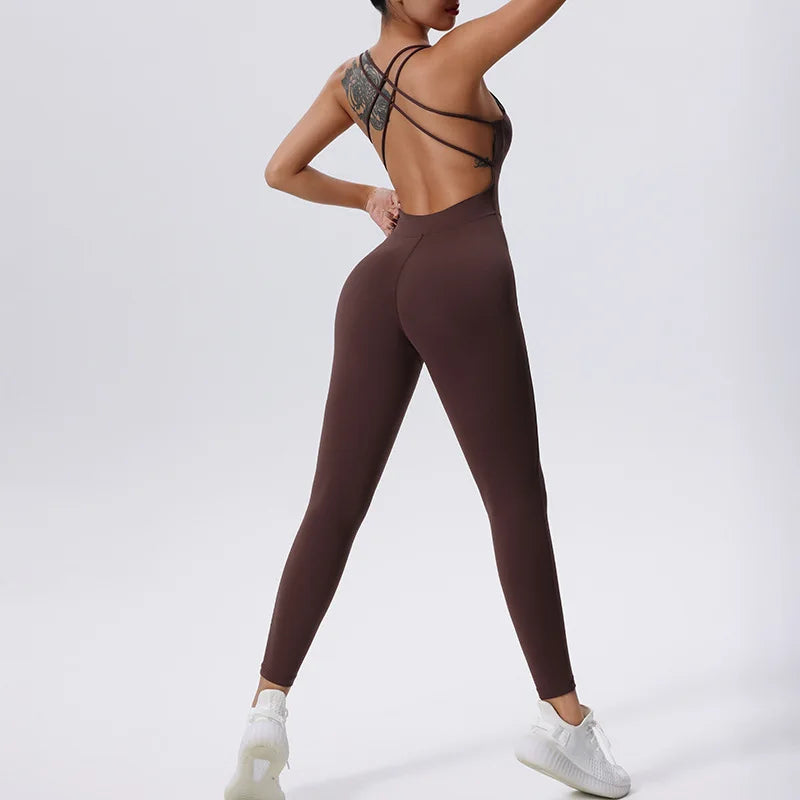 TRY TO BN Sports Jumpsuit Gym Women Back Cross Breathable High Strength Fitness Workout One Piece Bodysuit Tight Yoga Clothing