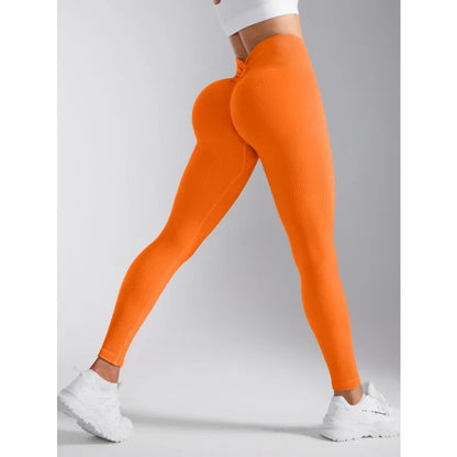 Back V-waist Yoga Leggings Women Seamless Slim Pants Gym Workout Running Sexy Butt Lift Sports Leggings Stretchy Ribbed Pants