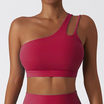 Cloud Hide Sexy One Shoulder Sports Bra for Women Fitness Yoga Crop Top Ladies Running Underwear Workout Gym Shirt Sportswear