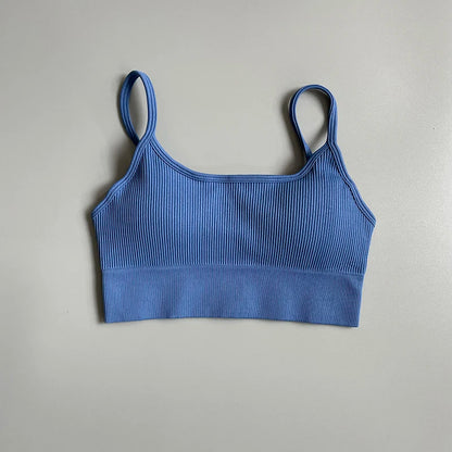 Women's Cropped Yoga Bra Sexy One Shoulder Sports Bra Underwear Padded Gym Seamless Knitted Fitness Breathable Female Bra