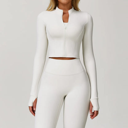 Sports Jacket Women's Zipper Long-Sleeved Stand-up Jacket Quick-Drying Training Yoga Clothes Summer Breathable Top Gym Fitness