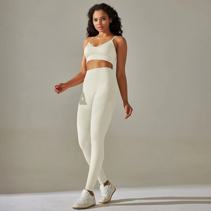 Seamless Yoga Set Camisole Bra Leggings Set Fitness Tracksuit Women Gym Sportswear High Waist Hip Lift Leggings Crop Top Suit